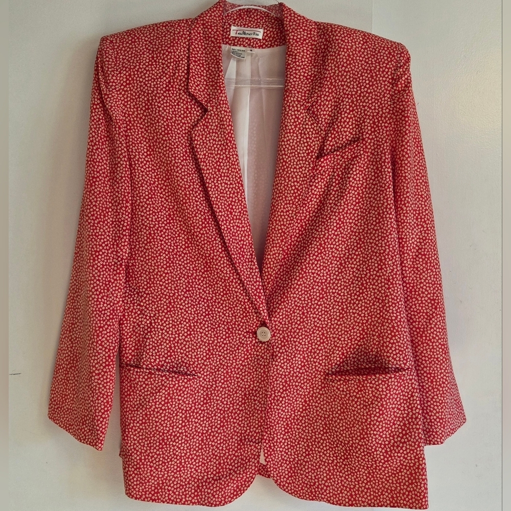 TALBOTS Vintage Silk Red/White Blazer Jacket Size 8